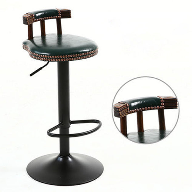 Shabby Oval Leather Wood Bar Stool