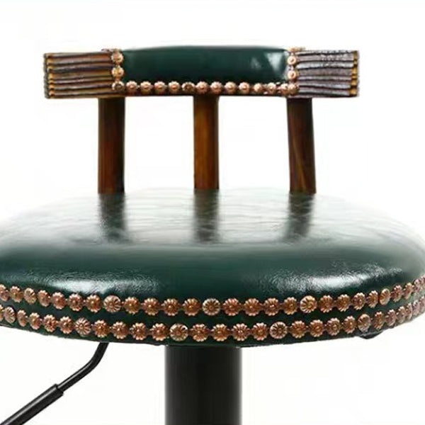 Shabby Oval Leather Wood Bar Stool — White