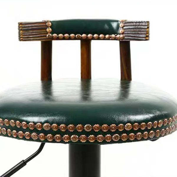 Shabby Oval Leather Wood Bar Stool — White