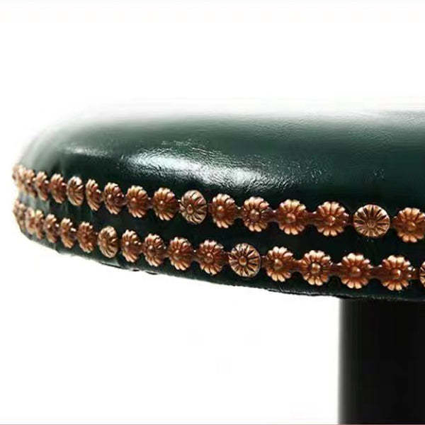 Shabby Oval Leather Wood Bar Stool — Yellow