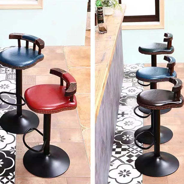 Shabby Oval Leather Wood Bar Stool