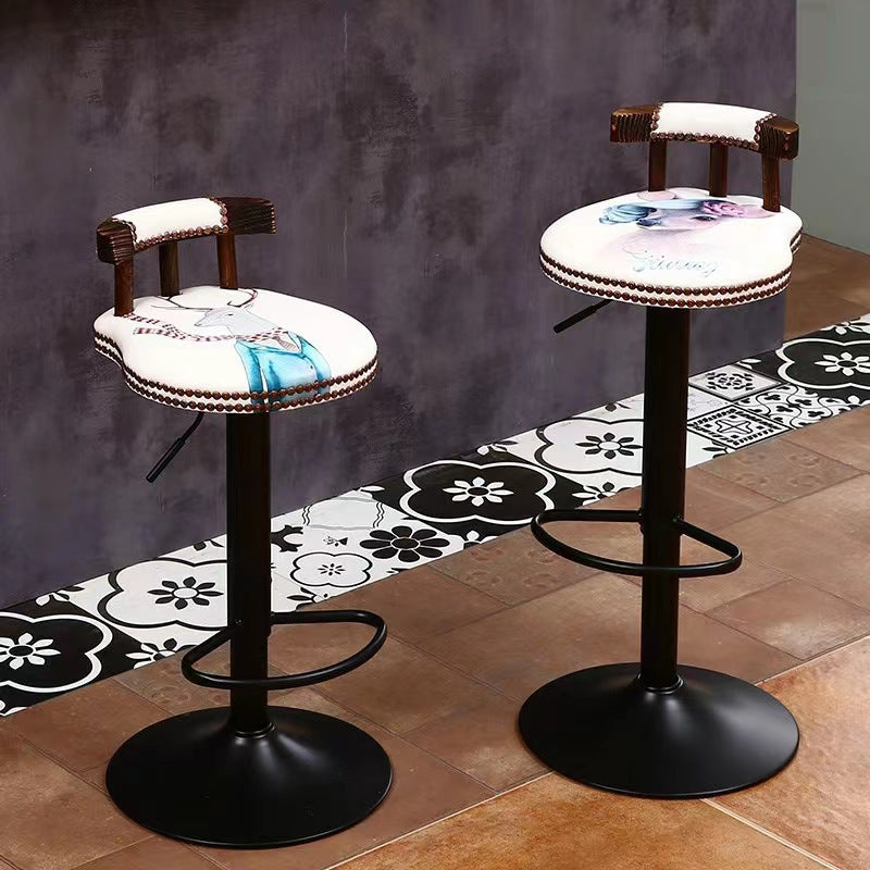 Shabby Oval Leather Wood Bar Stool
