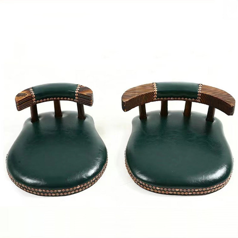 Shabby Oval Leather Wood Bar Stool