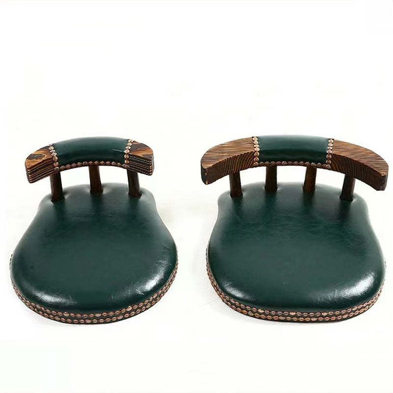 Shabby Oval Leather Wood Bar Stool