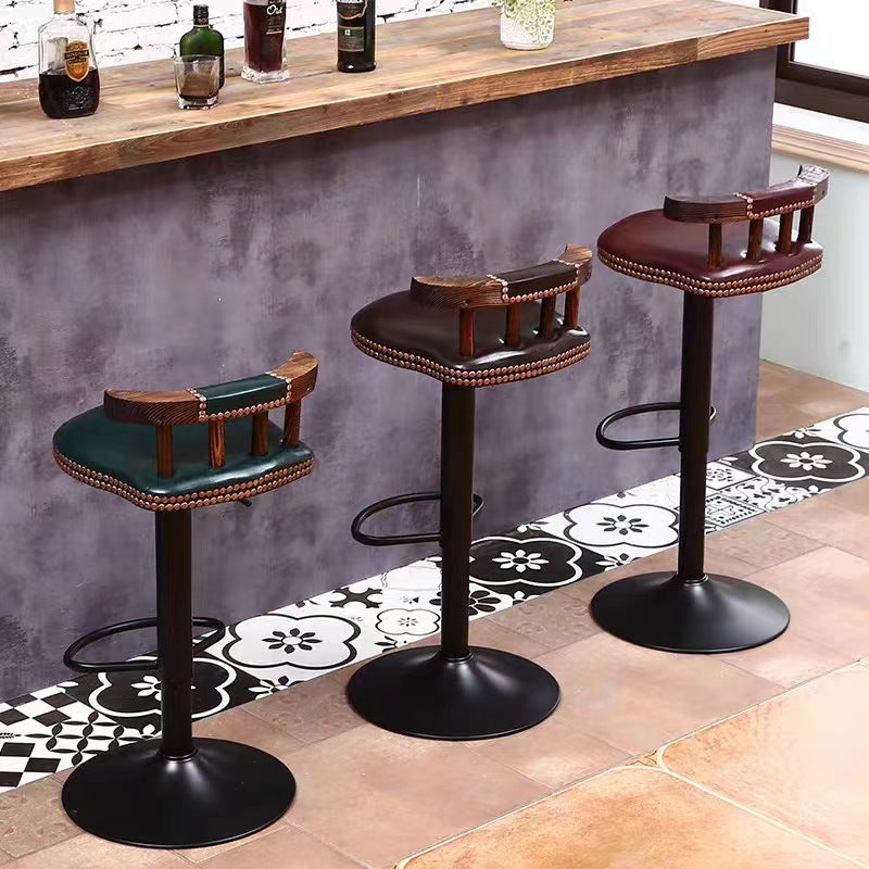 Shabby Oval Leather Wood Bar Stool