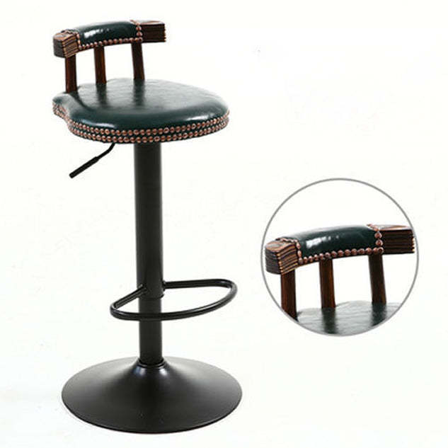 Shabby Oval Leather Wood Bar Stool
