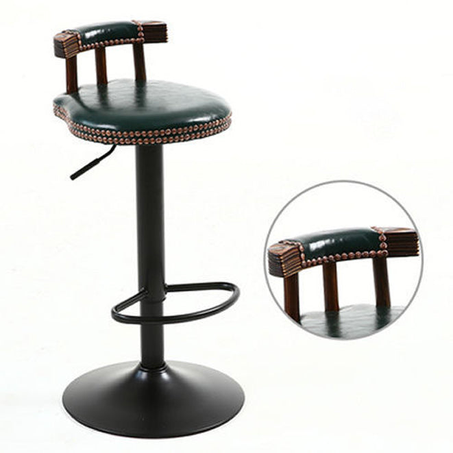 Shabby Oval Leather Wood Bar Stool