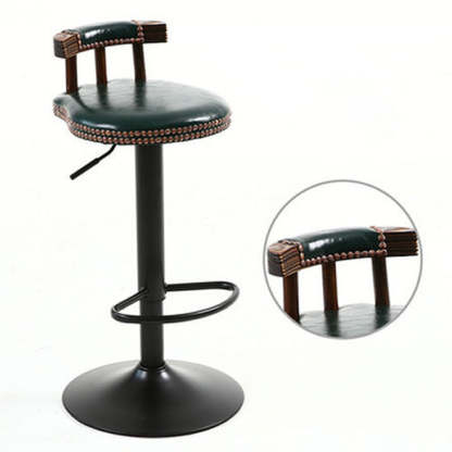 Shabby Oval Leather Wood Bar Stool