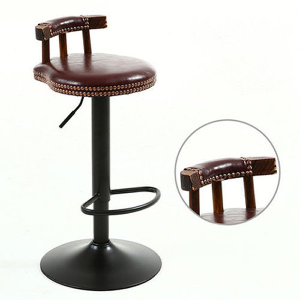 Shabby Oval Leather Wood Bar Stool