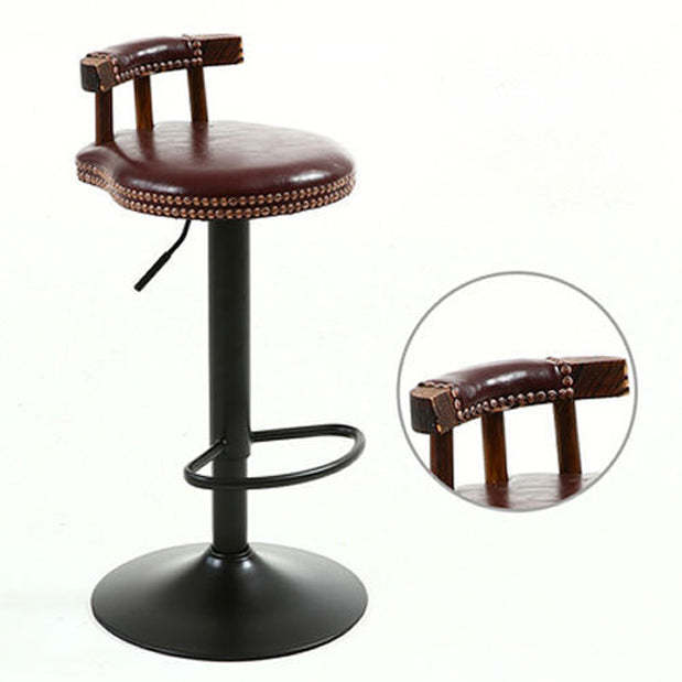 Shabby Oval Leather Wood Bar Stool