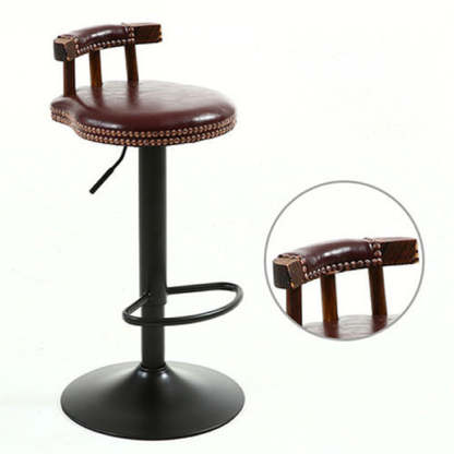 Shabby Oval Leather Wood Bar Stool