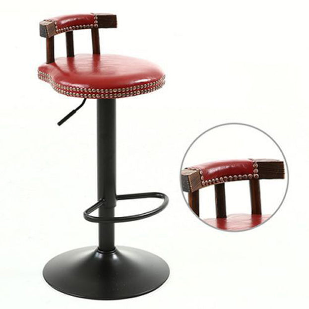 Shabby Oval Leather Wood Bar Stool