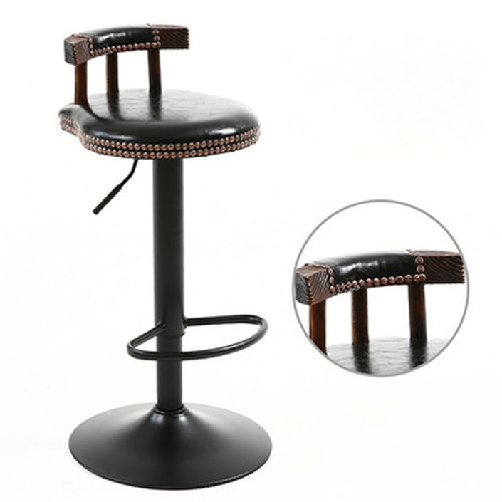 Shabby Oval Leather Wood Bar Stool