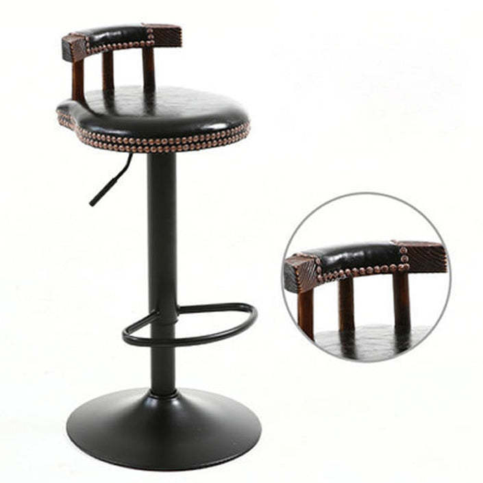 Shabby Oval Leather Wood Bar Stool