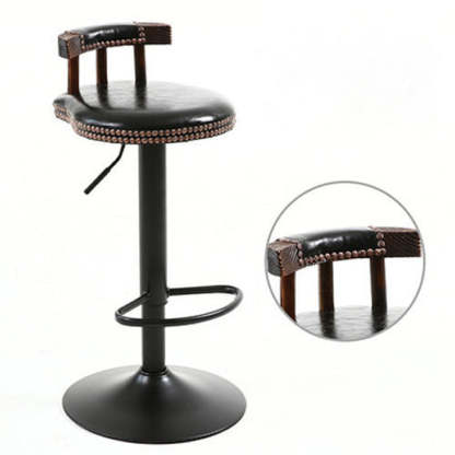 Shabby Oval Leather Wood Bar Stool