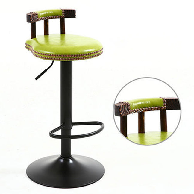 Shabby Oval Leather Wood Bar Stool