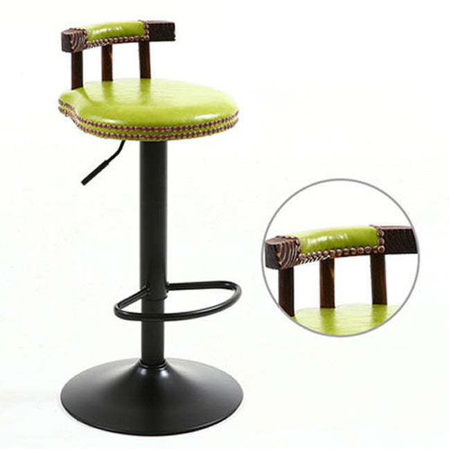 Shabby Oval Leather Wood Bar Stool
