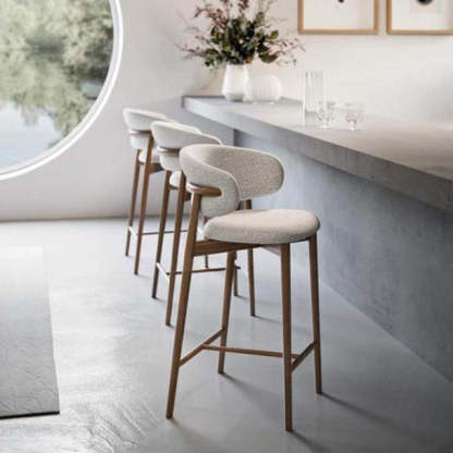 Mid-Century Oval Wood Bar Stool — White