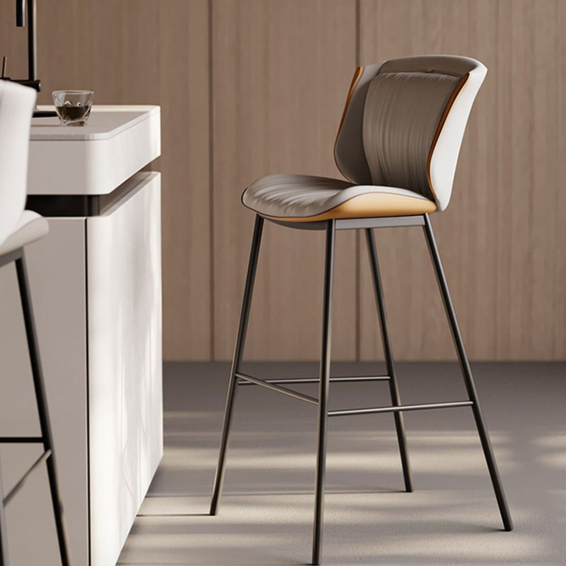 Modern Trapezoid Microfiber Leather Bar Stool