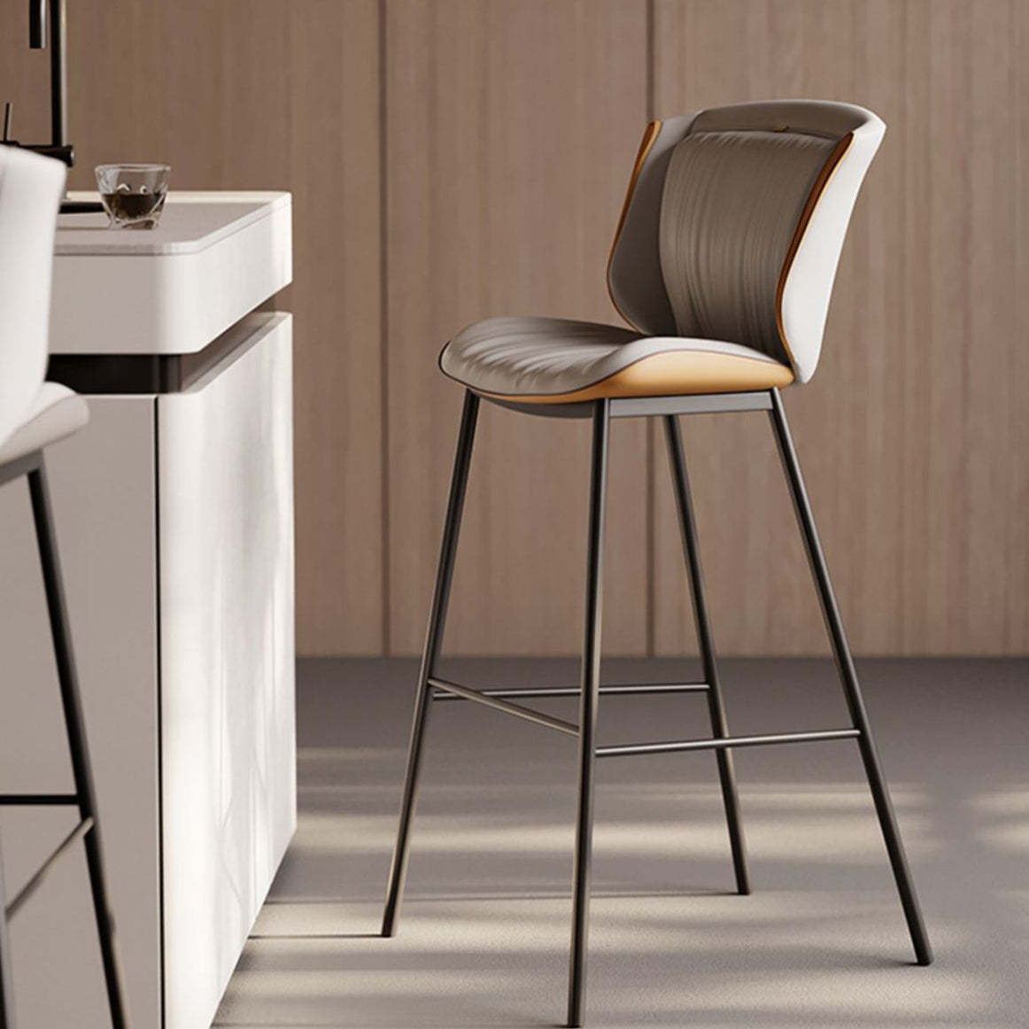 Modern Trapezoid Microfiber Leather Bar Stool — A