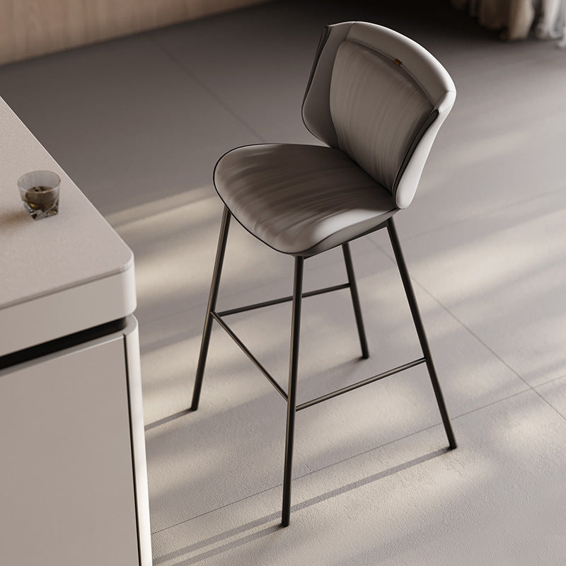 Modern Trapezoid Microfiber Leather Bar Stool — H