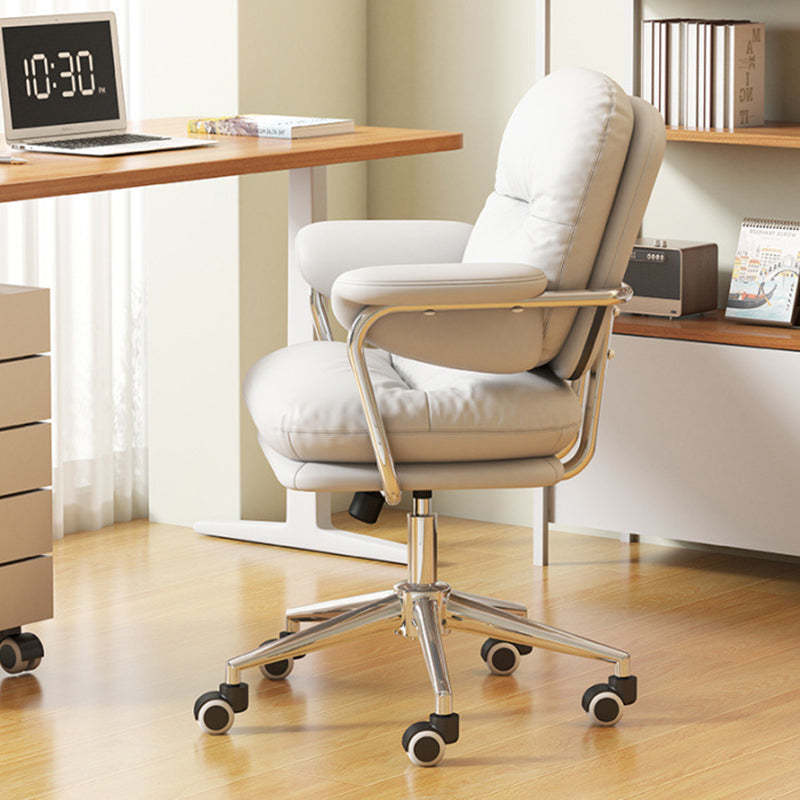 Nordic PU Leather Steel Desk Chair — Khaki