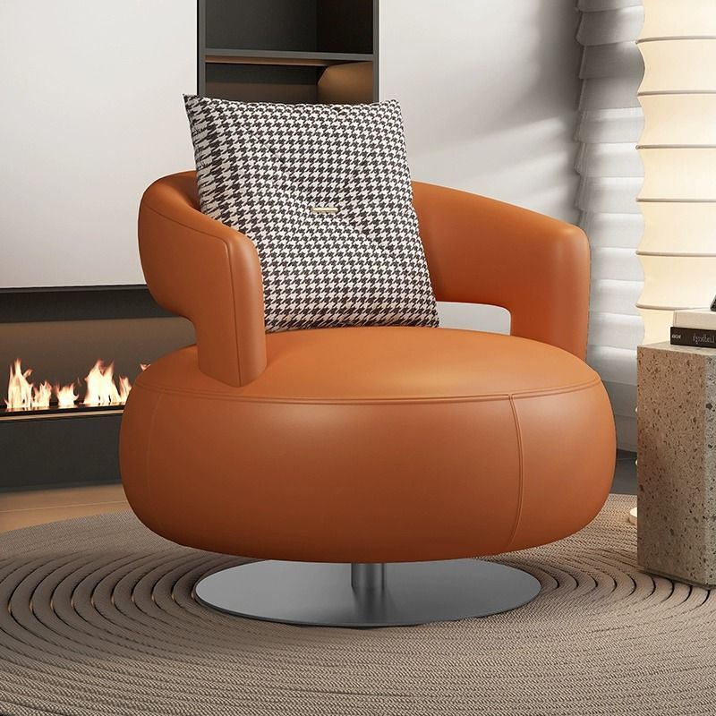 Modern Leather Wood Steel Accent Chair — Orange