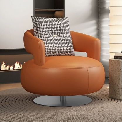 Modern Leather Wood Steel Accent Chair — Orange