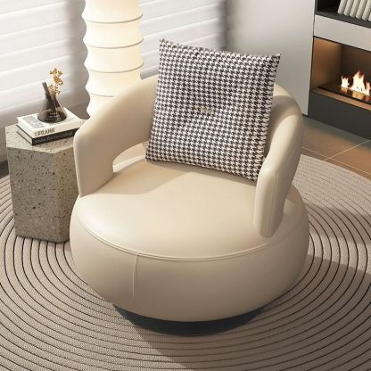 Modern Leather Wood Steel Accent Chair — White