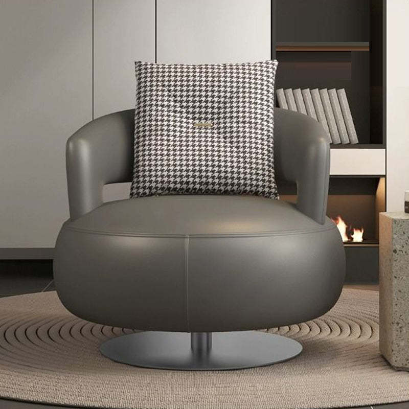 Modern Leather Wood Steel Accent Chair — Gray