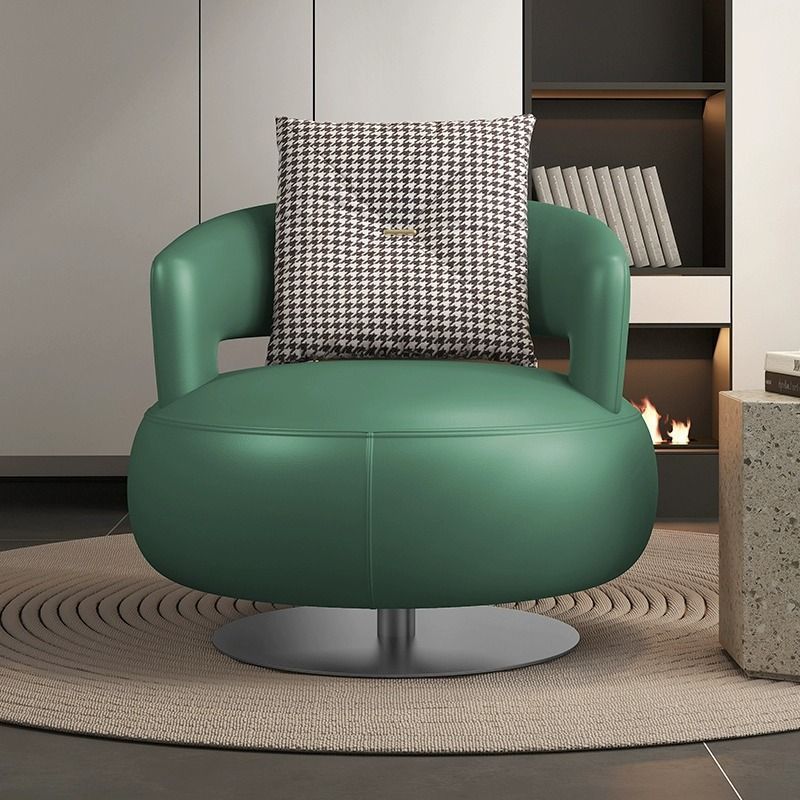 Modern Leather Wood Steel Accent Chair