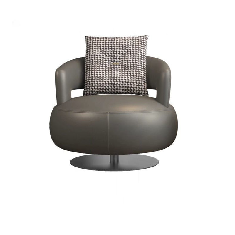 Modern Leather Wood Steel Accent Chair