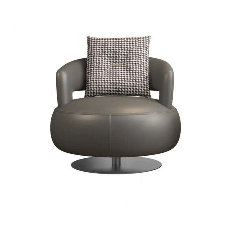 Modern Leather Wood Steel Accent Chair
