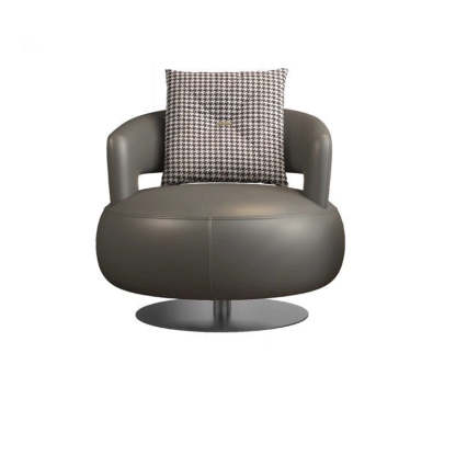 Modern Leather Wood Steel Accent Chair