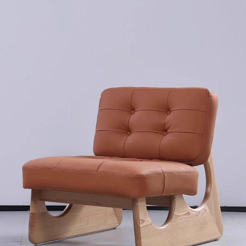 Retro Leather Wood Accent Chair