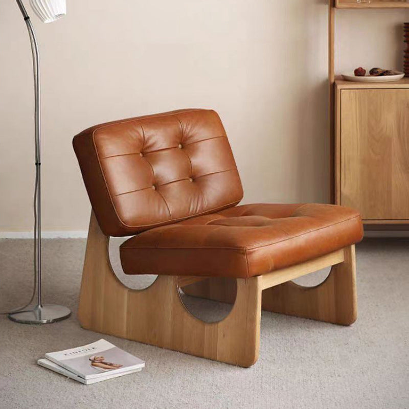 Retro Leather Wood Accent Chair — Orange