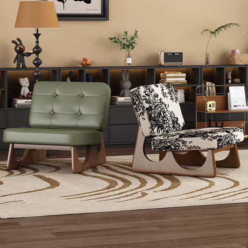Retro Leather Wood Accent Chair — Black
