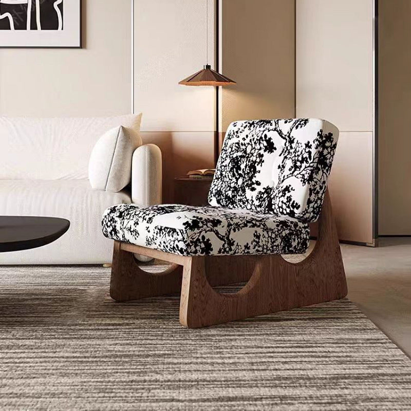 Retro Leather Wood Accent Chair