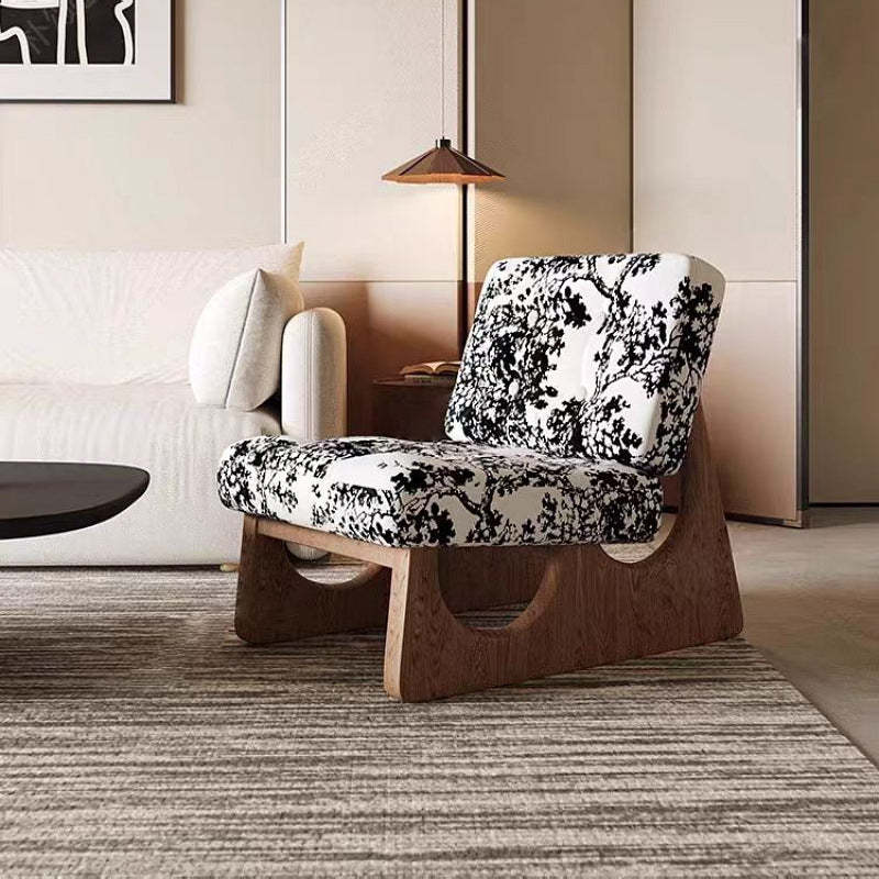 Retro Leather Wood Accent Chair
