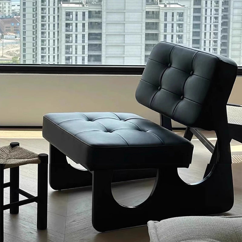 Retro Leather Wood Accent Chair