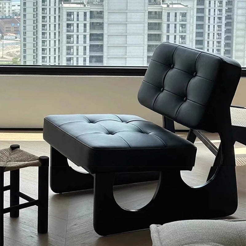 Retro Leather Wood Accent Chair