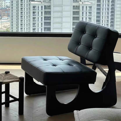 Retro Leather Wood Accent Chair