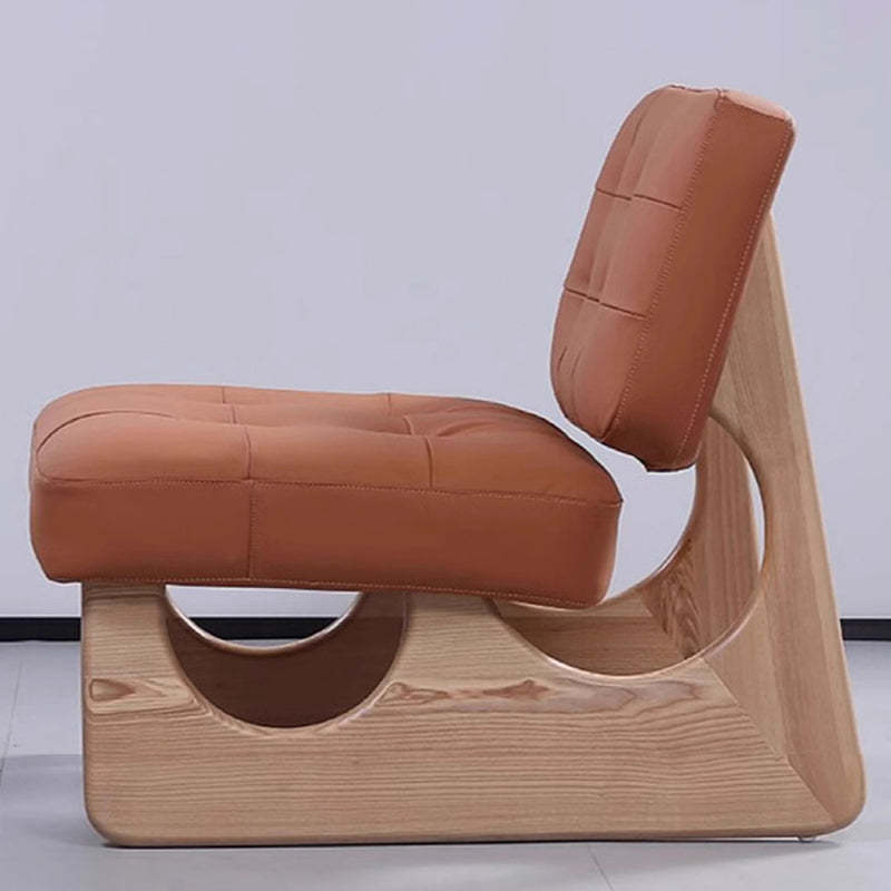 Retro Leather Wood Accent Chair