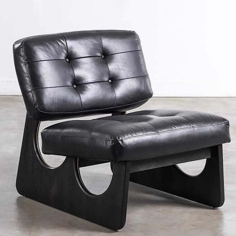Retro Leather Wood Accent Chair