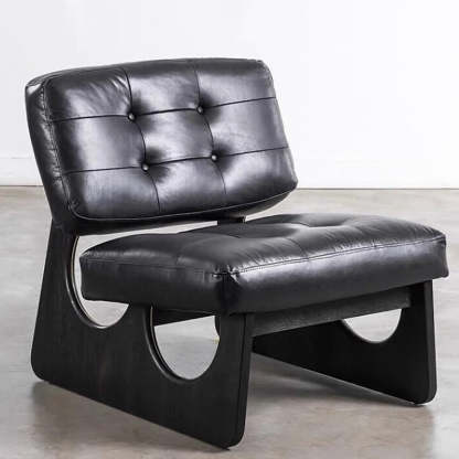 Retro Leather Wood Accent Chair