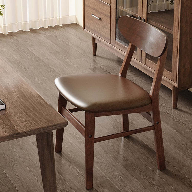 Minimalist Cushion Leather Wood Dining Chair — A