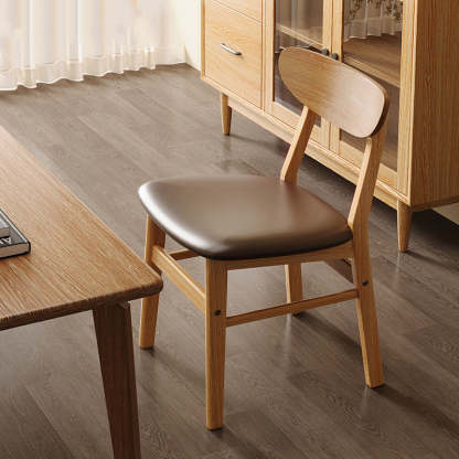 Minimalist Cushion Leather Wood Dining Chair — B