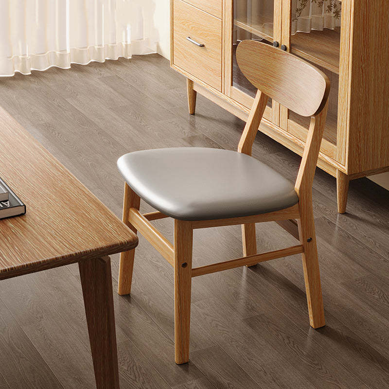Minimalist Cushion Leather Wood Dining Chair — C