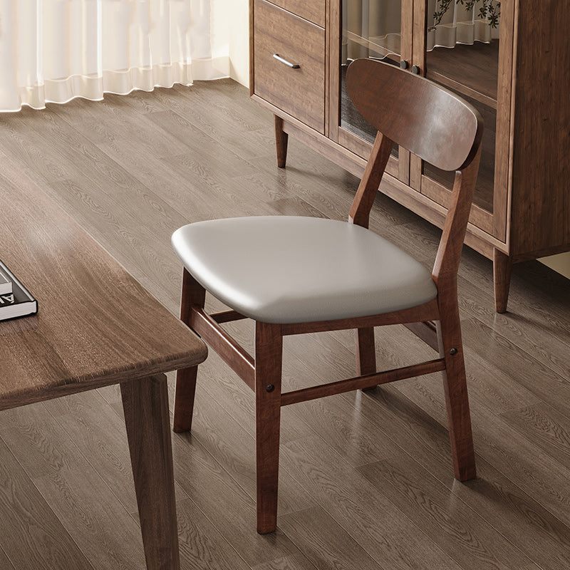 Minimalist Cushion Leather Wood Dining Chair — I
