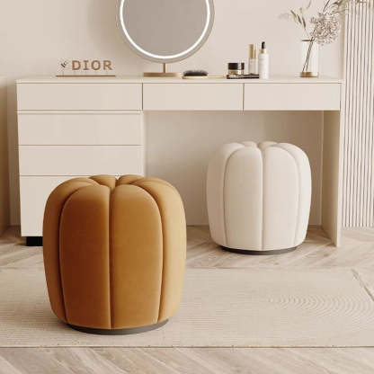 Minimalist Pumpkin Round Wood Vanity Stool — Khaki